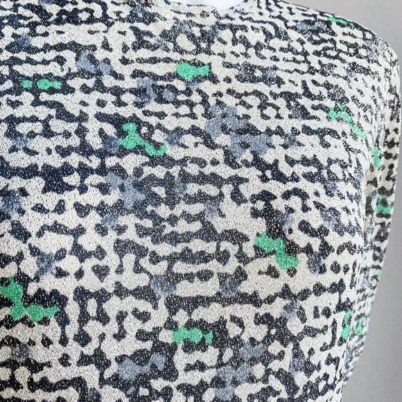 Vintage Slinky Lurex Geometric Print Midi Dress w Matching Belt S - Picture 3 of 9